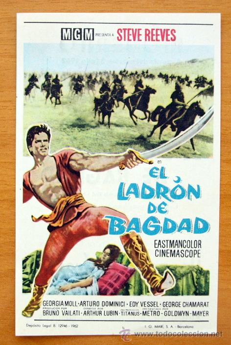  Flyers Publicitaires de films Anciens: El ladr&oacute;n de Bagdad - Steve Reeves, Georgia Moll -Folleto Con Publicidad Cine Moderno