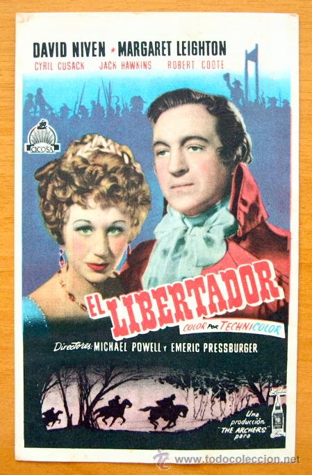  Flyers Publicitaires de films Anciens: El Libertador - David Niven, Margaret Leighton -Folleto Con Publicidad Cine Mar, Valencia