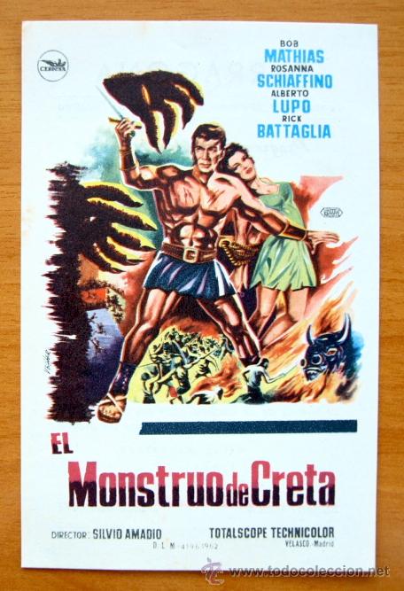  Flyers Publicitaires de films Anciens: El monstruo de Creta - Bob Mathias, Rosanna Schiaffino - Folleto Con Publicidad, Cine Tarragona