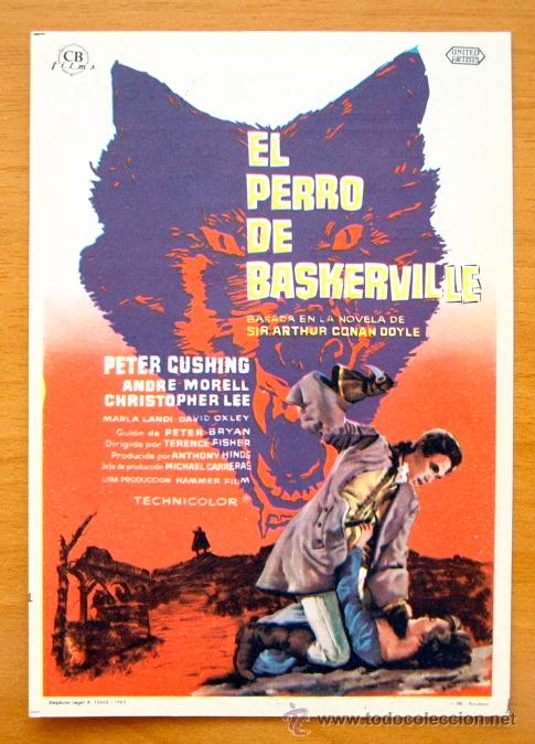 Cine: El Perro de Baskerville - Peter Cushing, Andre Morell -Folleto Con Publicidad, Teatro Regio - Yecla