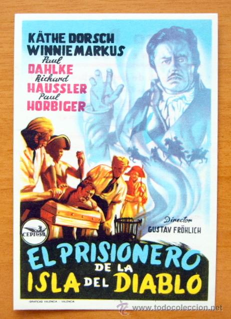 Folhetos de m&atilde;o de filmes antigos de cinema: El Prisionero de la Isla del Diablo-K&auml;the Dorsch, Winnie Markus- Publicidad Teatro Principal-Reinosa