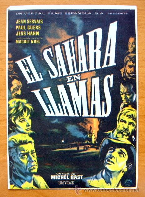 Cine: El Sahara en llamas - Jean Servais, Paul Cuers -Folleto Con Publicidad Cine Roxy - Santander