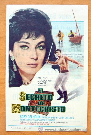 Cine: El secreto de Montecristo -Rory Calhoun, Patricia Bredin -Folleto Con Publicidad Teatro Sal&oacute;n Romero