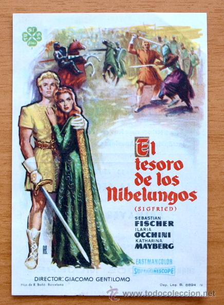 Cine: El Tesoro de los Nibelungos - Sebastian Fischer, Ilaria Occhini -Folleto con publicidad Cine Fenima