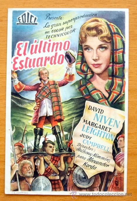 Cine: El &Uacute;ltimo Estuardo - David Niven,Margaret Leighton -Folleto con publicidad Cine Gran Via