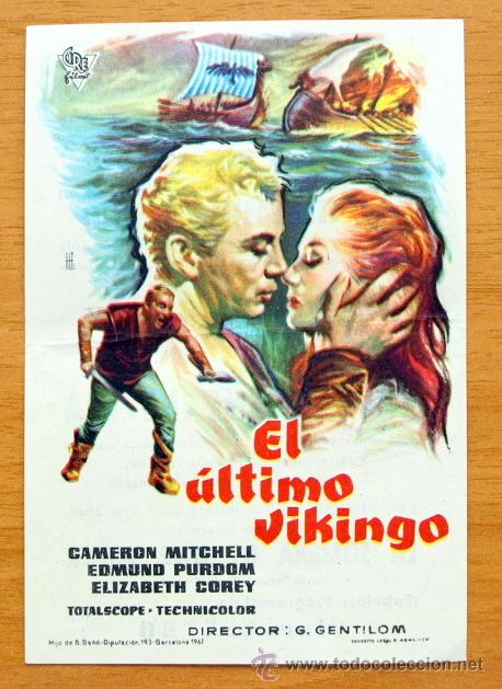  Flyers Publicitaires de films Anciens: El &Uacute;ltimo vikingo - Cameron Mitchell, Edmund Purdom -Folleto con publicidad Cine Centro