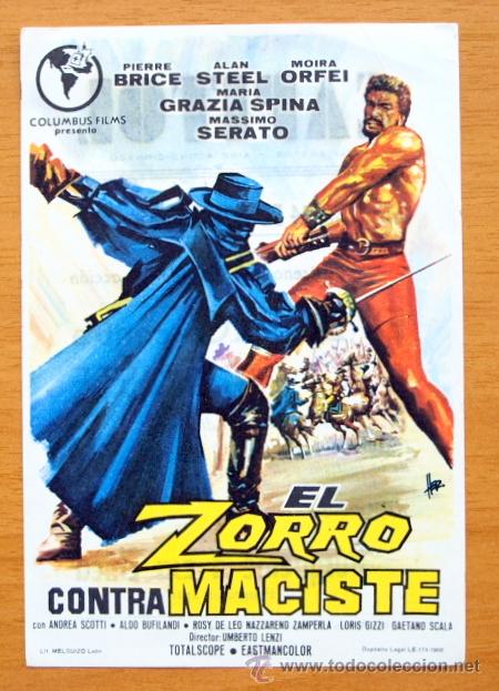 Cine: El Zorro contra Maciste-Pierre Brice-Alan Steel-Moira Orfei, Maria Grazia Spina-Folleto Cine Capitol