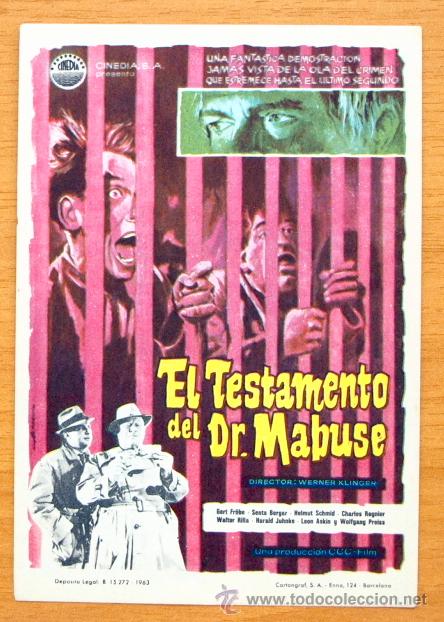 Cine: El Testamento del Dr. Mabuse - Folleto de Cine - Foto 1