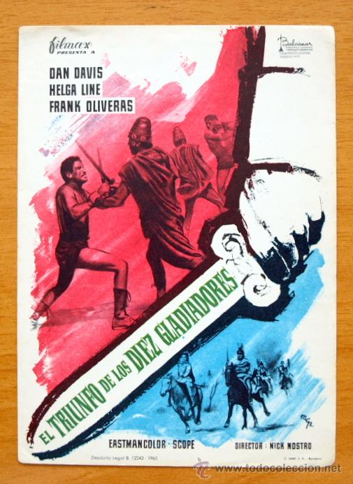  Flyers Publicitaires de films Anciens: El Triunfo de los diez gladiadores - Dan Davis Helga Line - Folleto de cine