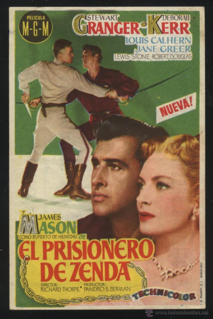 Folhetos de m&atilde;o de filmes antigos de cinema: Q-04813- EL PRISIONERO DE ZENDA (The Prisoner of Zenda) (CINE SINDICATO - PIRA) Stewart Granger