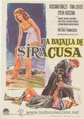  Foglietti di film di film antichi di cinema: La Batalla de Siracusa. Sencillo de Paramount. Cine Las Vegas - Figueras  1966.