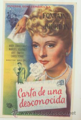  Flyers Publicitaires de films Anciens: Carta de una desconocida. Sencillo de Universal. Cine Mari - Le&oacute;n  1948.