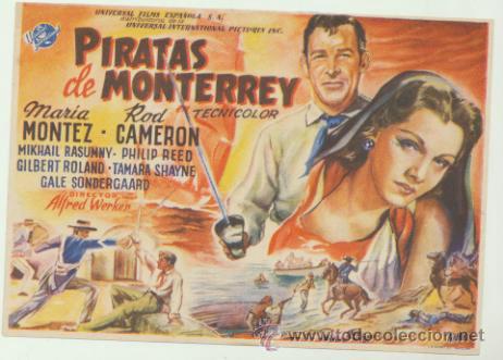  Foglietti di film di film antichi di cinema: Piratas de Monterrey. Sencillo de Universal.