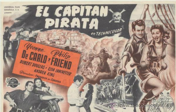 Kino: El Capit&aacute;n pirata. Sencillo grande de Universal.  Gran Cine Condado. Le&oacute;n  1951.