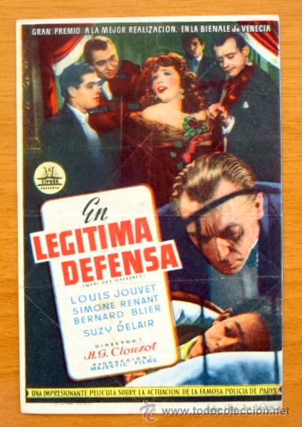 Kino: En legitima defensa - Louis Jouvet, Simone Renat -Folleto Con publicidad Teatro Espa&ntilde;a