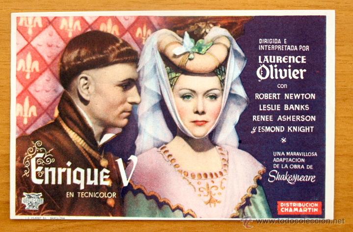  Flyers Publicitaires de films Anciens: Enrique V - Laurence Olivier -Folleto Con publicidad A&ntilde;o 1945