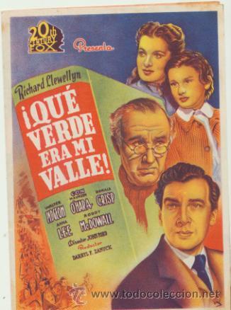  Flyers Publicitaires de films Anciens: &iexcl;Que verde era mi valle! Doble de 20Th Century.  Gran Teatro Nacional  1945.