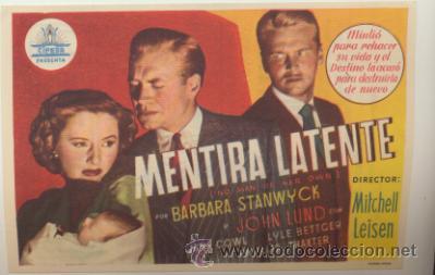  Flyers Publicitaires de films Anciens: Mentira latente. Sencillo de Cifesa.  Cine Mari - Le&oacute;n  1951.  &iexcl;IMPECABLE!