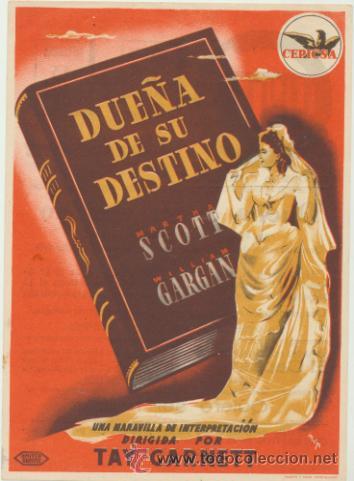  Flyers Publicitaires de films Anciens: Due&ntilde;a de su Destino. Sencillo grande de Cepicsa.  Cine Capitol - Don Benito.