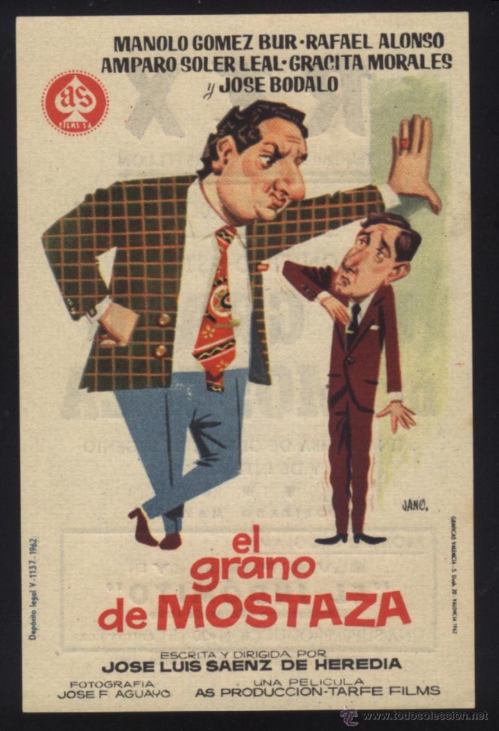 Folhetos de m&atilde;o de filmes antigos de cinema: Q-04924- EL GRANO DE MOSTAZA (CINE REX - CASTELLON) Manolo G&oacute;mez Bur - Jos&eacute; B&oacute;dalo - Rafael Alonso