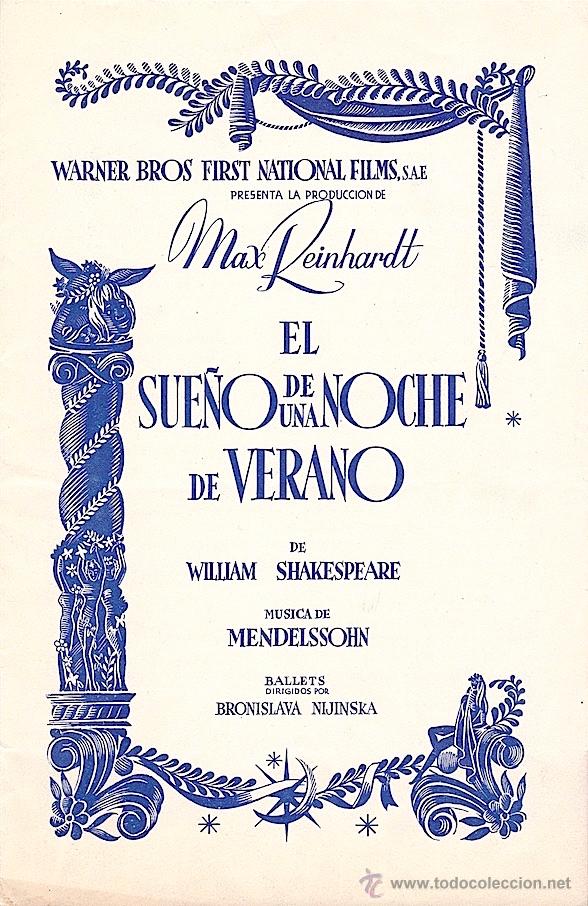 Cine: EL SUEÑO DE UNA NOCHE DE VERANO JAMES CAGNEY PROGRAMA ORIGINAL DESPLEGABLE CINE IMPRESO ESTRENO 1935 - Foto 1 - 47177460
