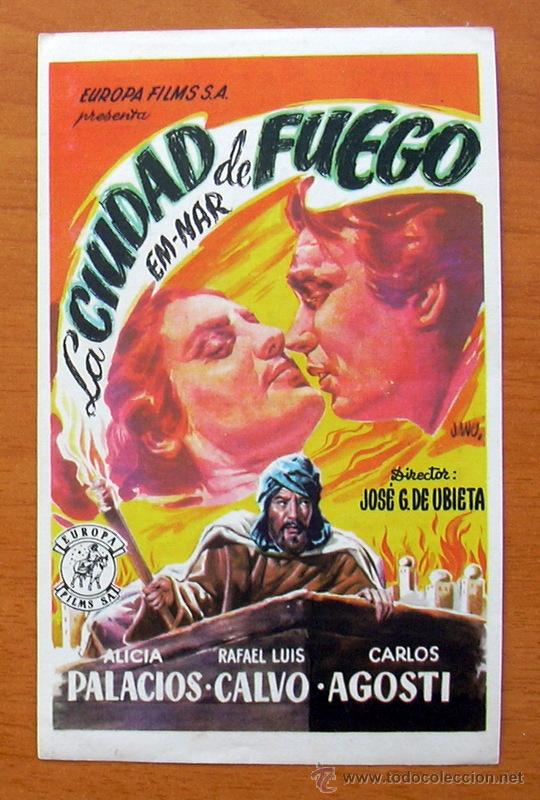  Foglietti di film di film antichi di cinema: La ciudad de fuego, Em-nar - Alicia Palacios - Con publicidad en la trasera