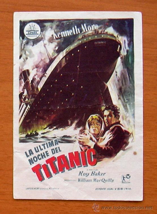 Cine: La &uacute;ltima noche del Titanic - Kenneth More - Publicidad Cine Cervantes, Alcira