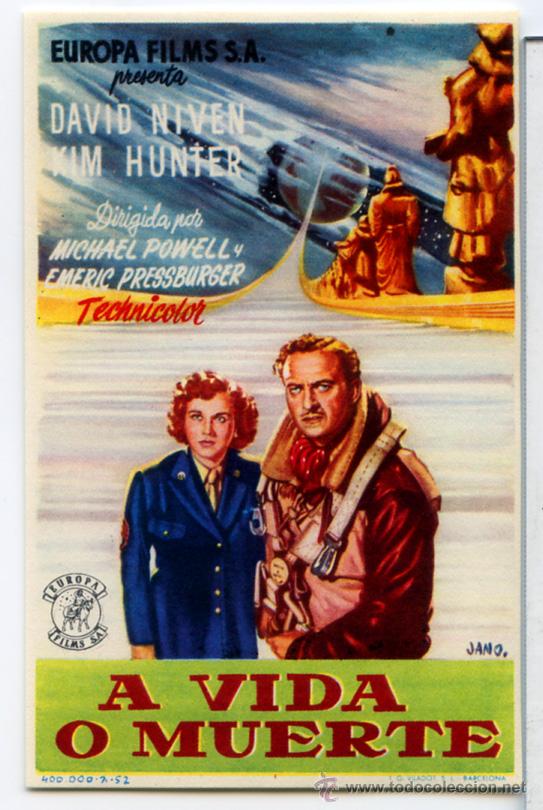 Cinema: A VIDA O MUERTE 1946 (FOLLETO DE MANO ORIGINAL) DAVID NIVEN - KIM HUNTER