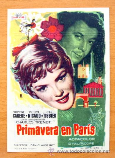  Foglietti di film di film antichi di cinema: Primavera en Paris - Christine Carere, Jean Tissier - Con publicidad