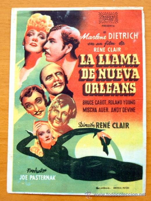 Cine: La llama de Nueva Orleans - Marlene Dietrich, Bruce Cabot - Publicidad Teatro Leal