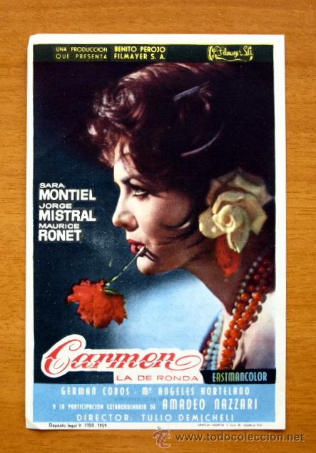 Cine: Carmen la de Ronda - Sara Montiel, Jorge Mistral, Maurice Ronet - Publicidad Cine Moderno, Tarragona