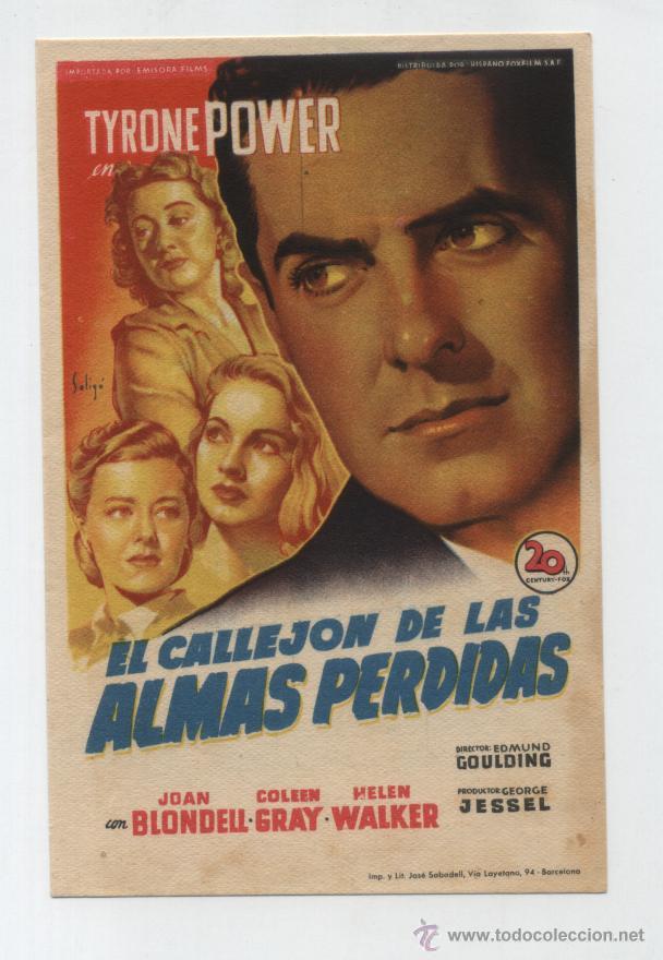 Cine: El Callej&oacute;n de las Almas Perdidas. Solig&oacute;. Sencillo de 20Th Century Fox.