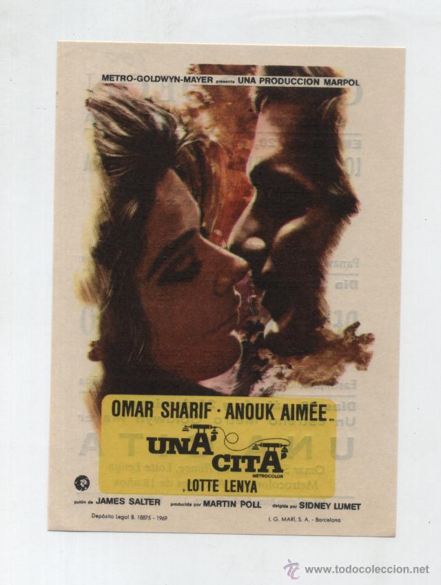  Flyers Publicitaires de films Anciens: Una Cita. Sencillo de MGM. Cine Ode&oacute;n - Huesca.   &iexcl;IMPECABLE!