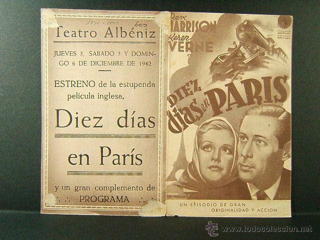 Cine: TEATRO CINE ALBENIZ-GERONA-DIEZ DIAS EN PARIS-TIM WHELAN-REX HARRISON-KAREN VERNE-SOLIGO-1942.