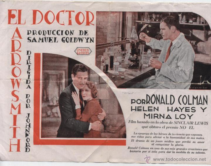  Flyers Publicitaires de films Anciens: El Doctor Arrowsmith. Sencillo grande de United Artists. Con Ronald Colman. &iexcl;MUY RARO!