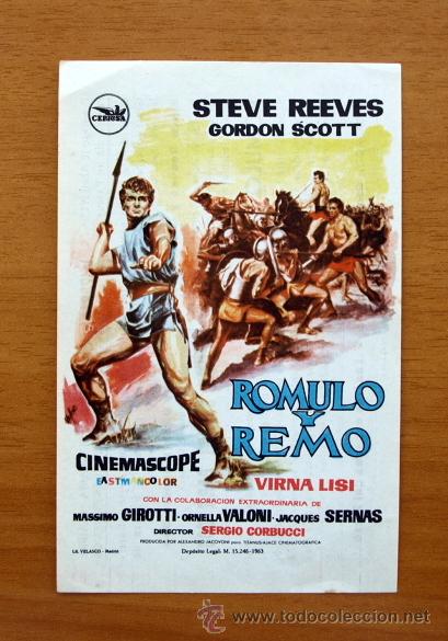  Foglietti di film di film antichi di cinema: Romulo y Remo - Steve Reeves, Gordon Scott - Publicidad Imperial Cinema, Callosa de Segura