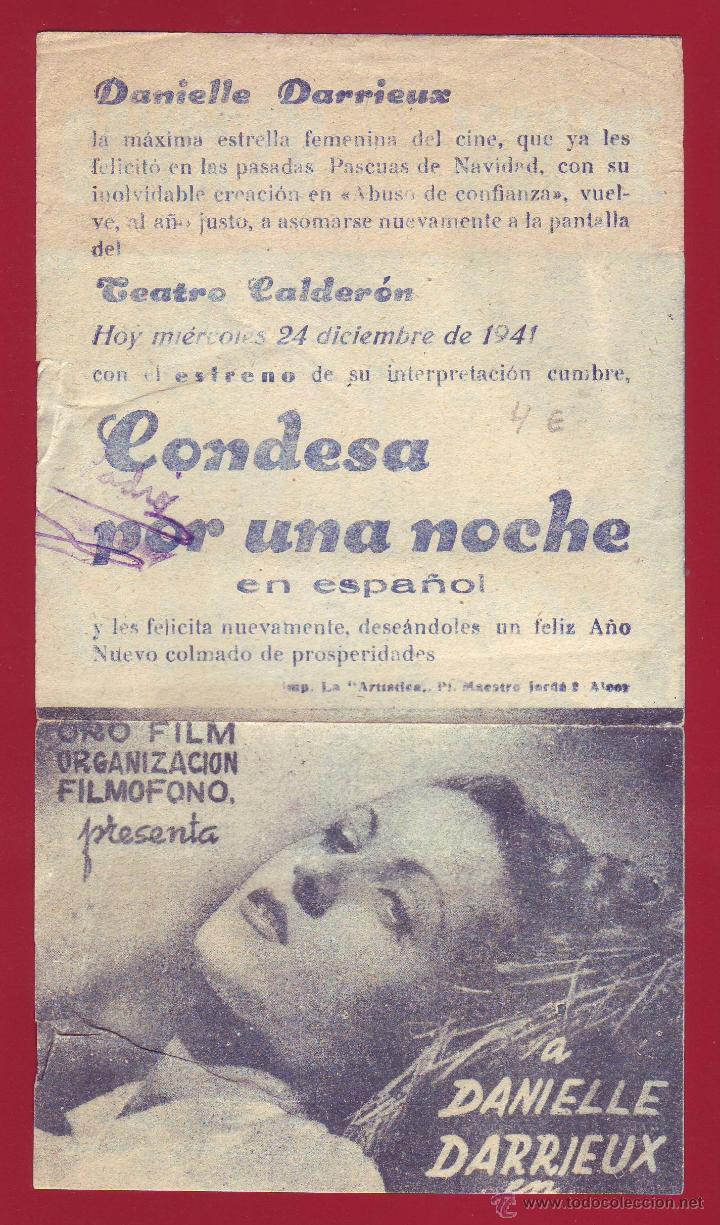 Folhetos de m&atilde;o de filmes antigos de cinema: PROGRAMA DE MANO - CONDESA POR UNA NOCHE