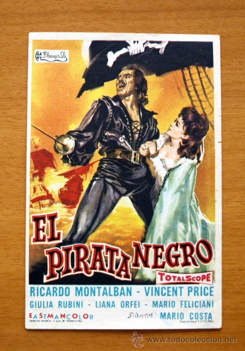  Foglietti di film di film antichi di cinema: El pirata negro - Ricardo Montalb&aacute;n, Vincent Price - Publicidad Cine Meridiana