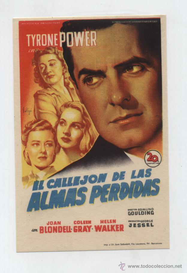 Cine: El Callej&oacute;n de las Almas Perdidas. Solig&oacute;.  Sencillo de 20Th Century Fox.   &iexcl;IMPECABLE!