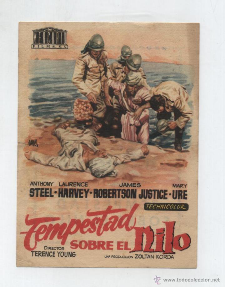 Folhetos de m&atilde;o de filmes antigos de cinema: Tempestad sobre El Nilo. Sencillo de Mercurio. Sala Edison - Gigueras.