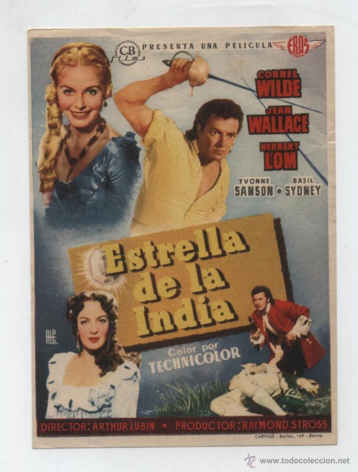 Folhetos de m&atilde;o de filmes antigos de cinema: Estrella de la India. Sencillo de CB Films.