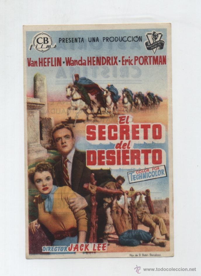 Folhetos de m&atilde;o de filmes antigos de cinema: El Secreto del Desierto. Sencillo de CB Films. Cine Astoria y Cristina.
