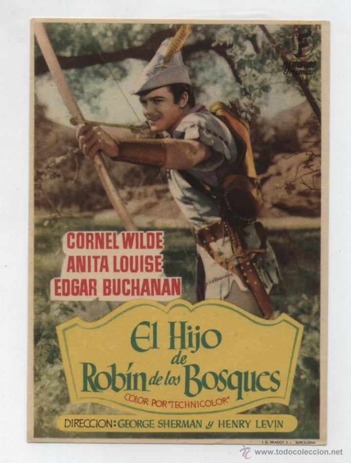 Folhetos de m&atilde;o de filmes antigos de cinema: El Hijo de Robin de los Bosques. Sencillo mde Fim&aacute;fono. &iexcl;IMPECABLE!