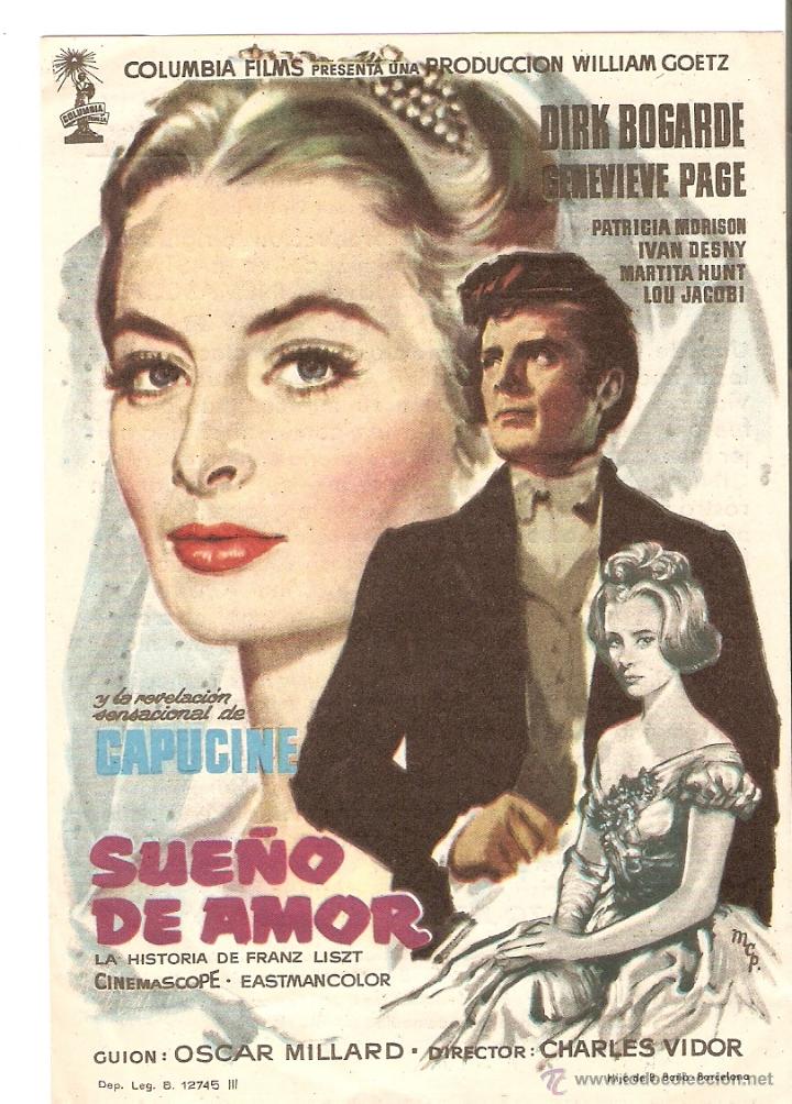 Folhetos de m&atilde;o de filmes antigos de cinema: SUE&Ntilde;O DE AMOR - DIRK BOGARDE, GENEVIEVE PAGE - CHARLES VIDOR - COLUMBIA - MCP - CINE MAJESTIC CINEMA