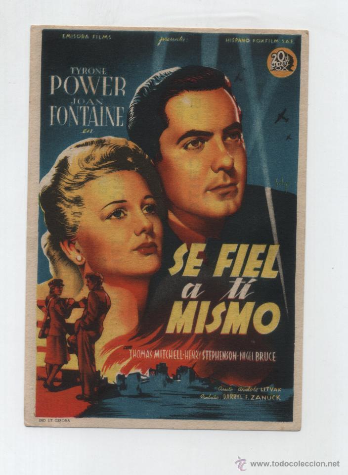 Cine: Se fiel a t&oacute; mismo. Solig&oacute;. Sencillo de 20Th Century fox. Cine Econ&oacute;mico - Palam&oacute;s  1947.
