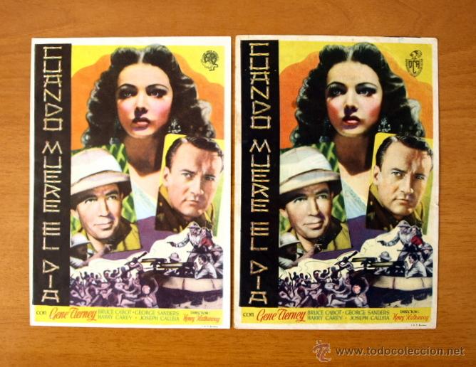  Foglietti di film di film antichi di cinema: Cuando muere el dia - Gene tierney, Bruce Cabot - Distinta Distribuidora - Con publicidad