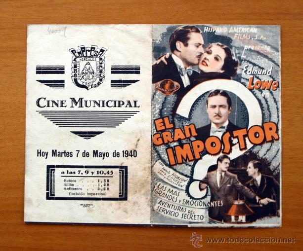  Flyers Publicitaires de films Anciens: El gran impostor - Edmund Lowe, Valerie Hobson - Con publicidad