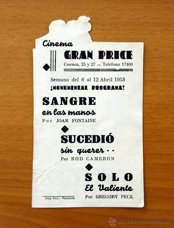 Cine: Solo el valiente - Gregory Peck, Barbara Payton - Programa troquelado - Con publicidad - Foto 2