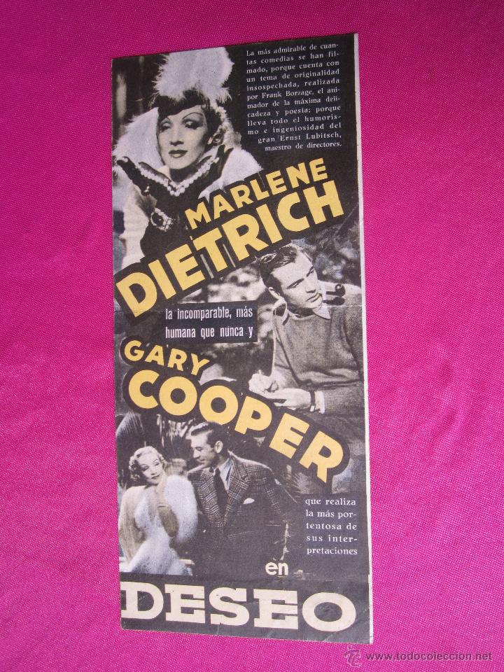 Cine: DESEO G. COOPER M. DIETRICH PROGRAMA CINE DOBLE - Foto 1