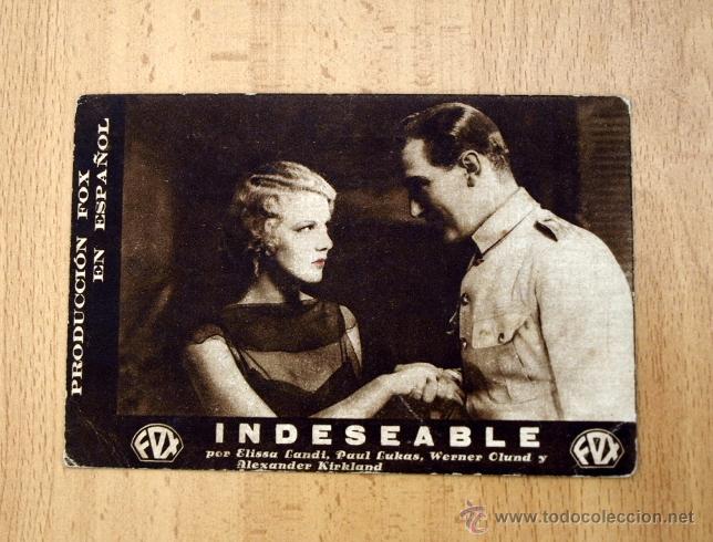 Cine: Indeseable - Elissa Landi, Paul Lukas - Publicidad Sal&oacute;n Moderno - Carcagente